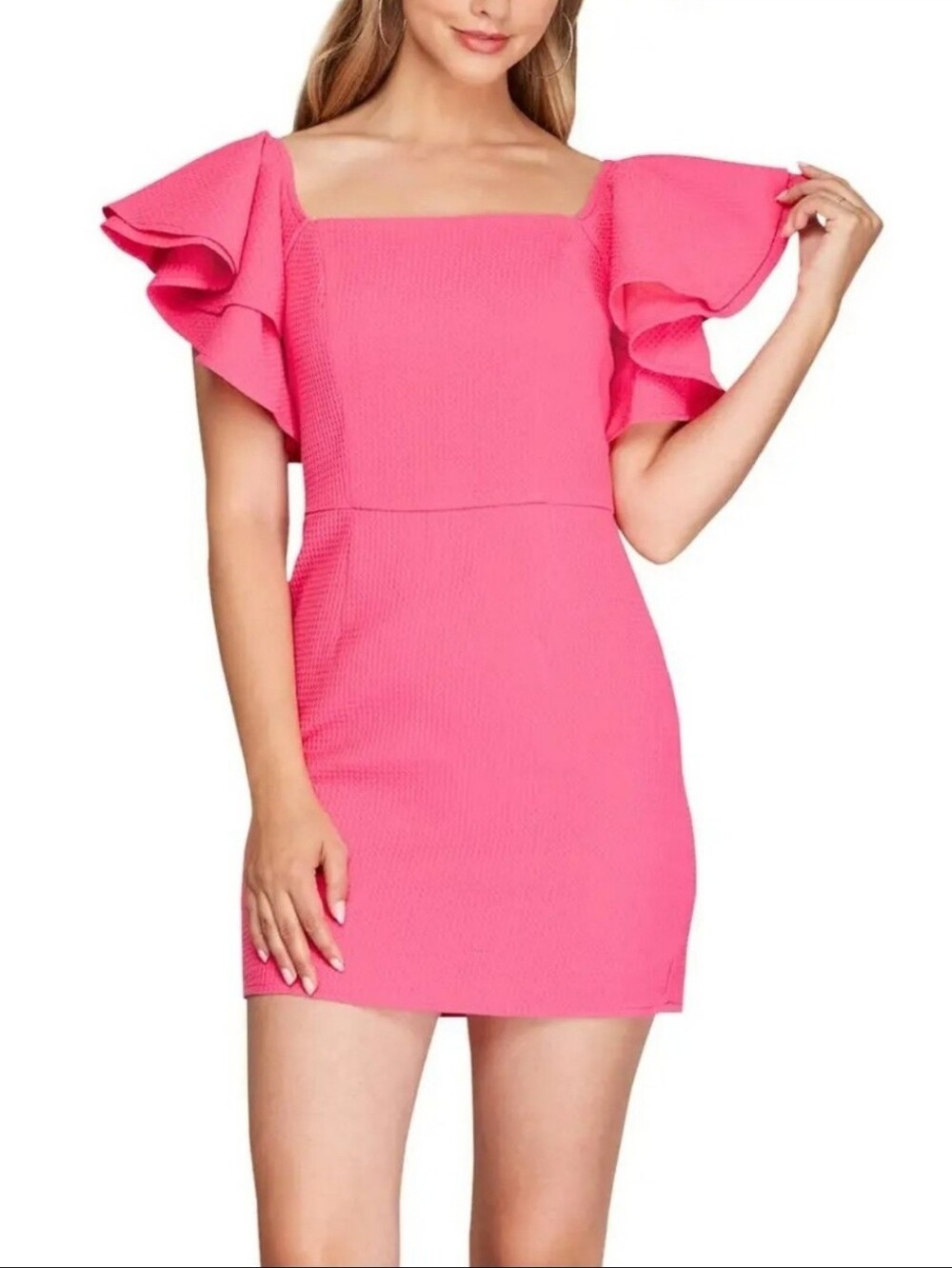 Women's Pants Store Pink Ruffle Sleeve Textured Dress Sz Medium
